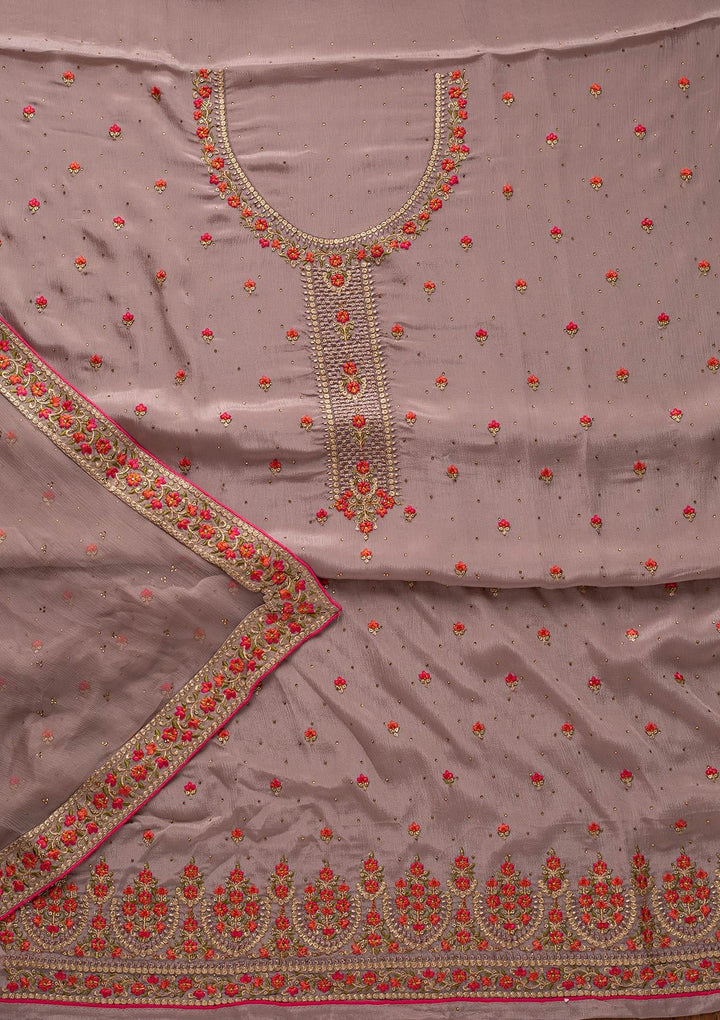 Lavender Threadwork Semi Crepe Designer Unstitched Salwar Suit - koskii