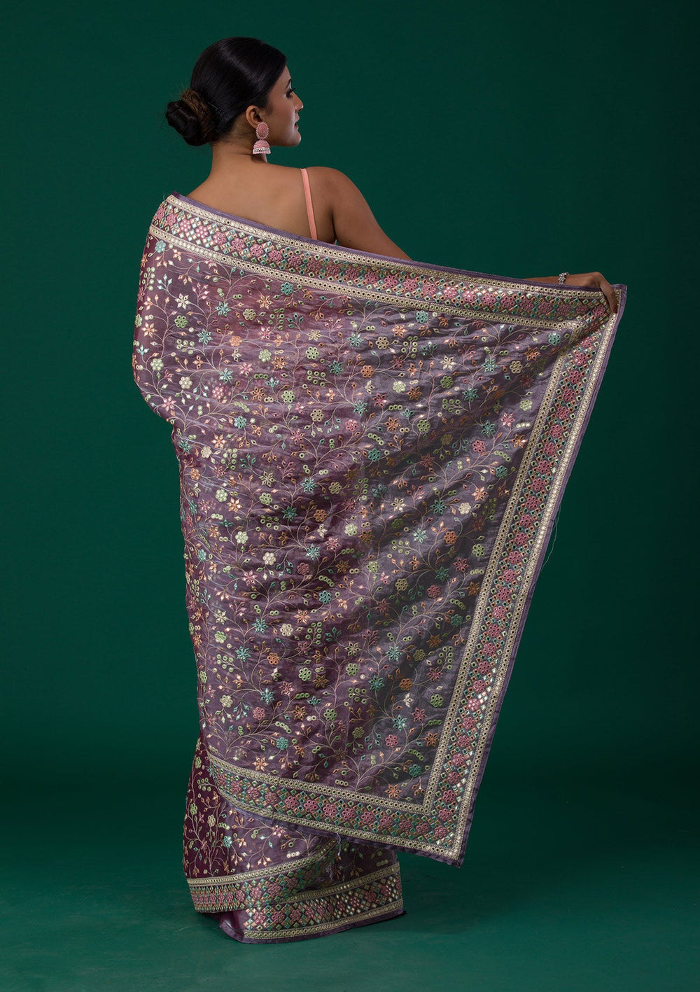 Lavender Threadwork Shimmer Saree-Koskii