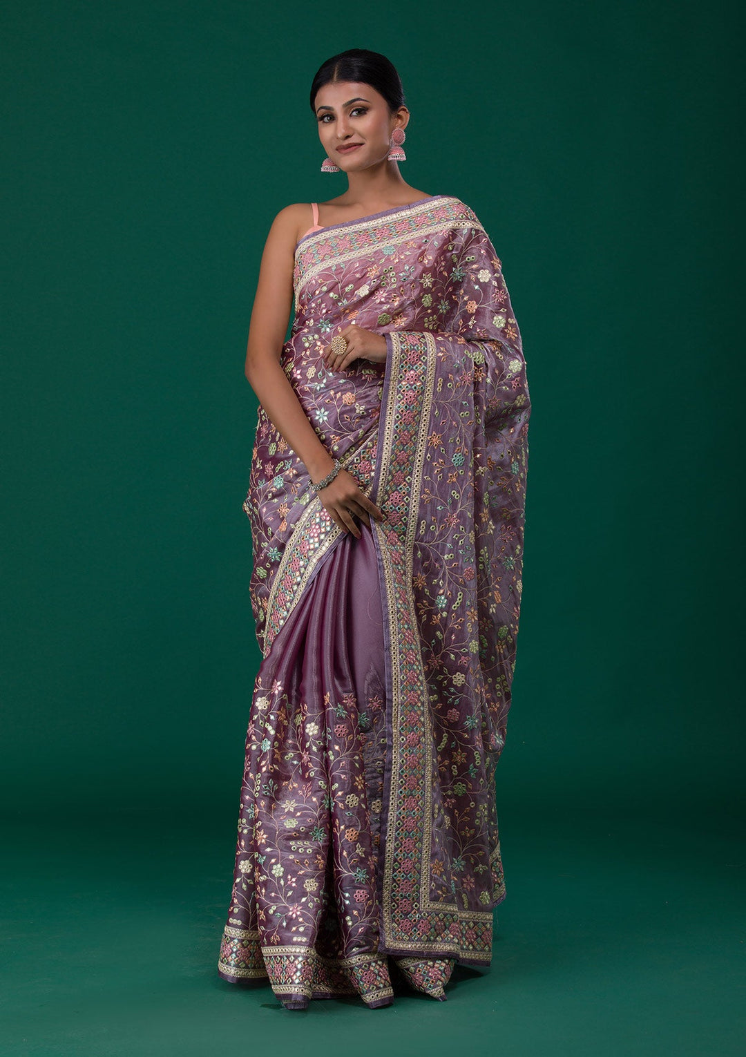 Lavender Threadwork Shimmer Saree-Koskii