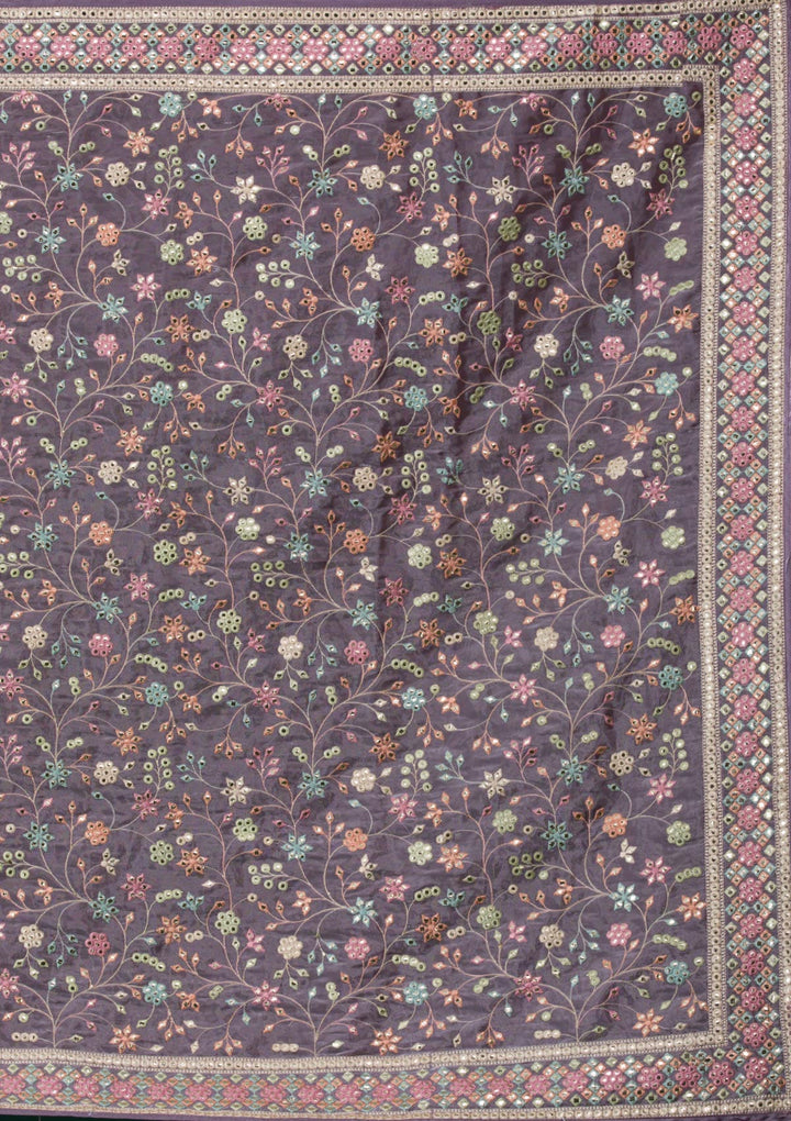 Lavender Threadwork Shimmer Saree-Koskii