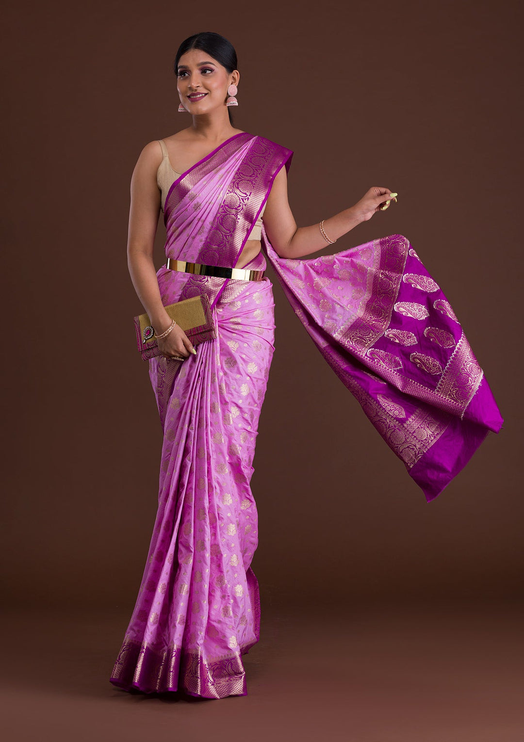 Lavender Zariwork Art Silk Saree-Koskii