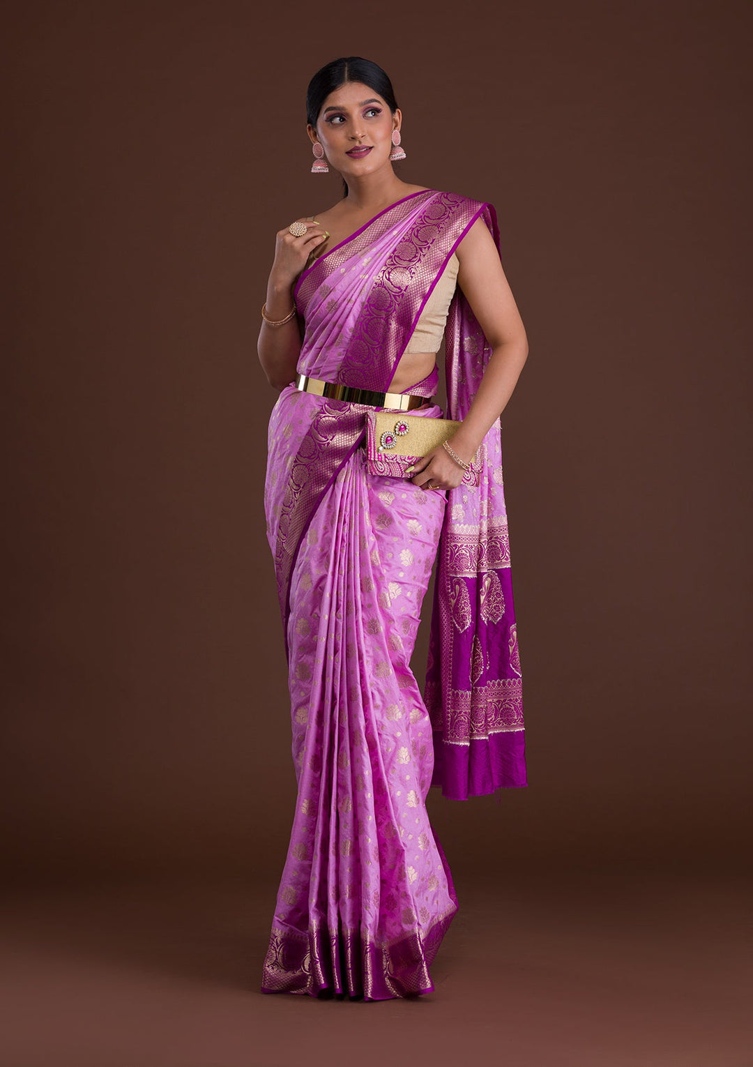 Lavender Zariwork Art Silk Saree-Koskii