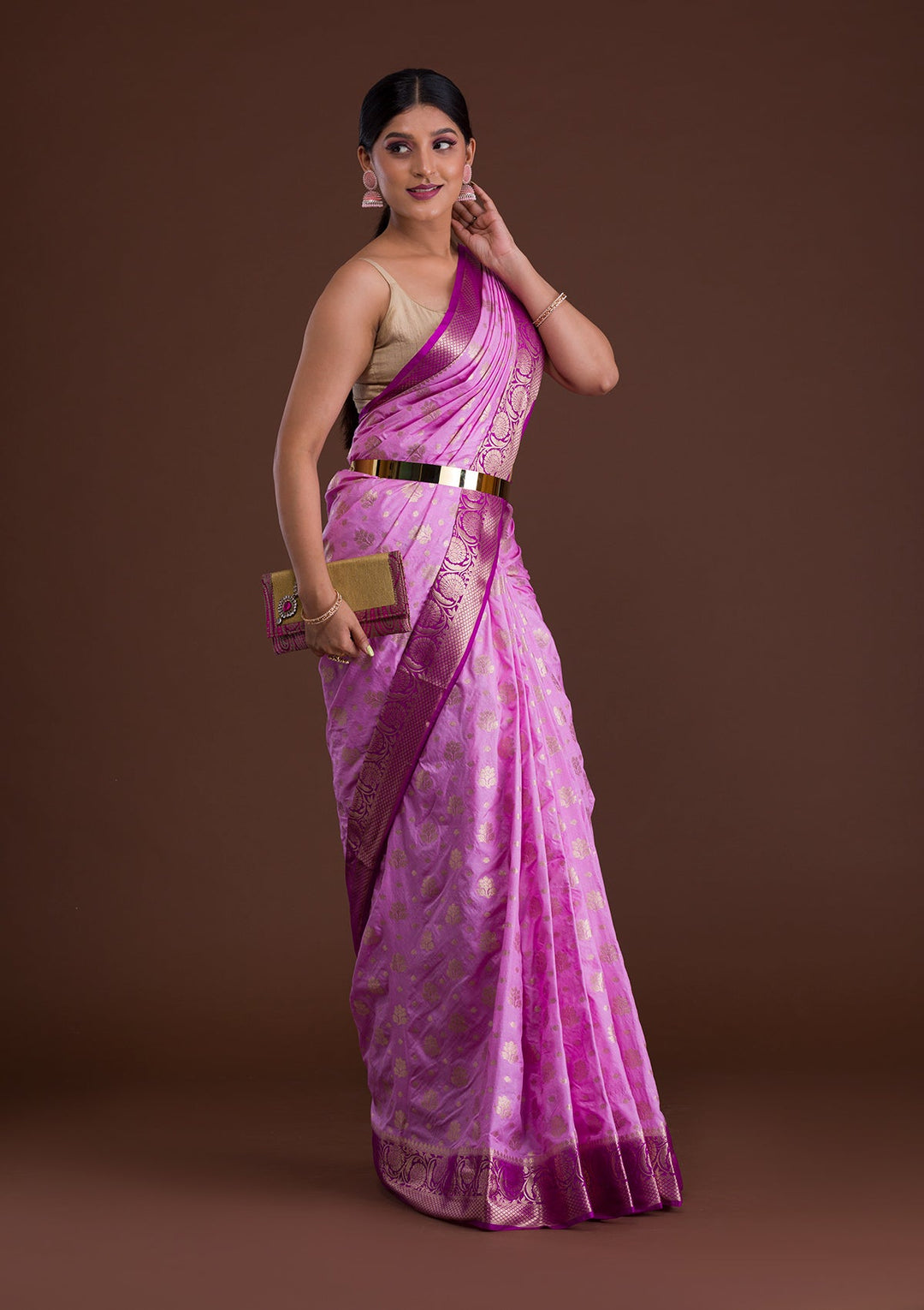 Lavender Zariwork Art Silk Saree-Koskii