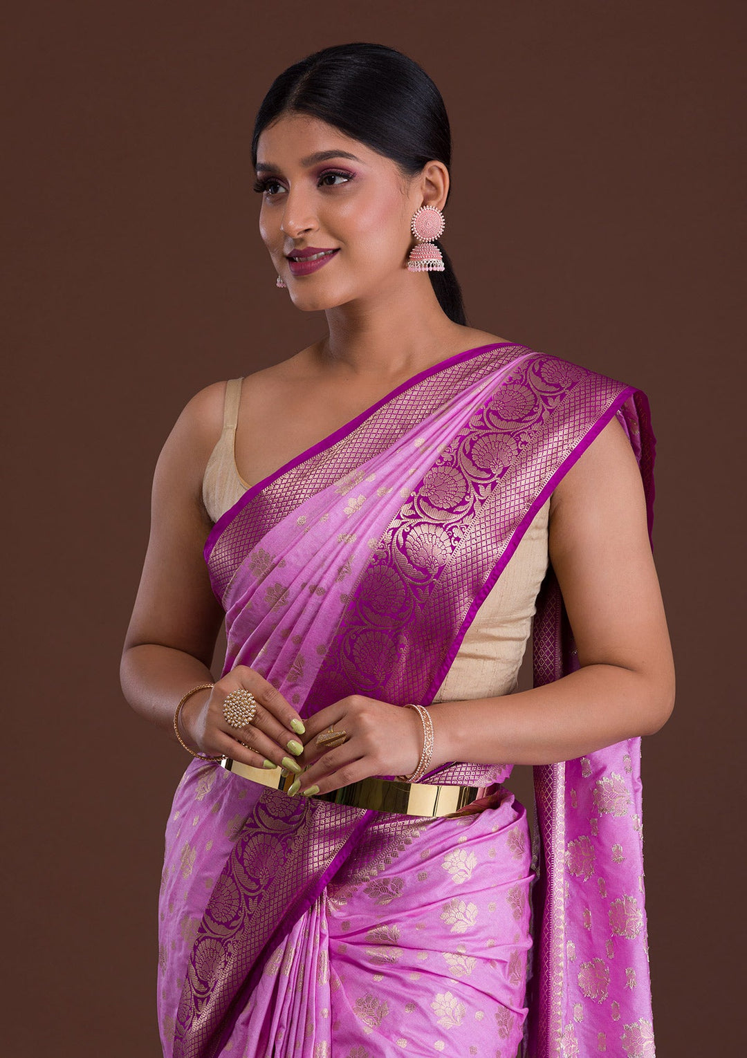 Lavender Zariwork Art Silk Saree-Koskii
