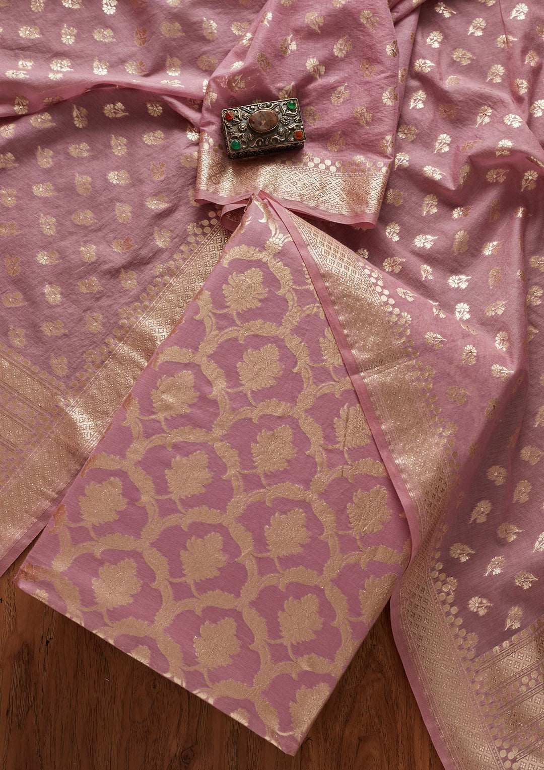 Lavender Zariwork Banarasi Designer Unstitched Salwar Suit - koskii