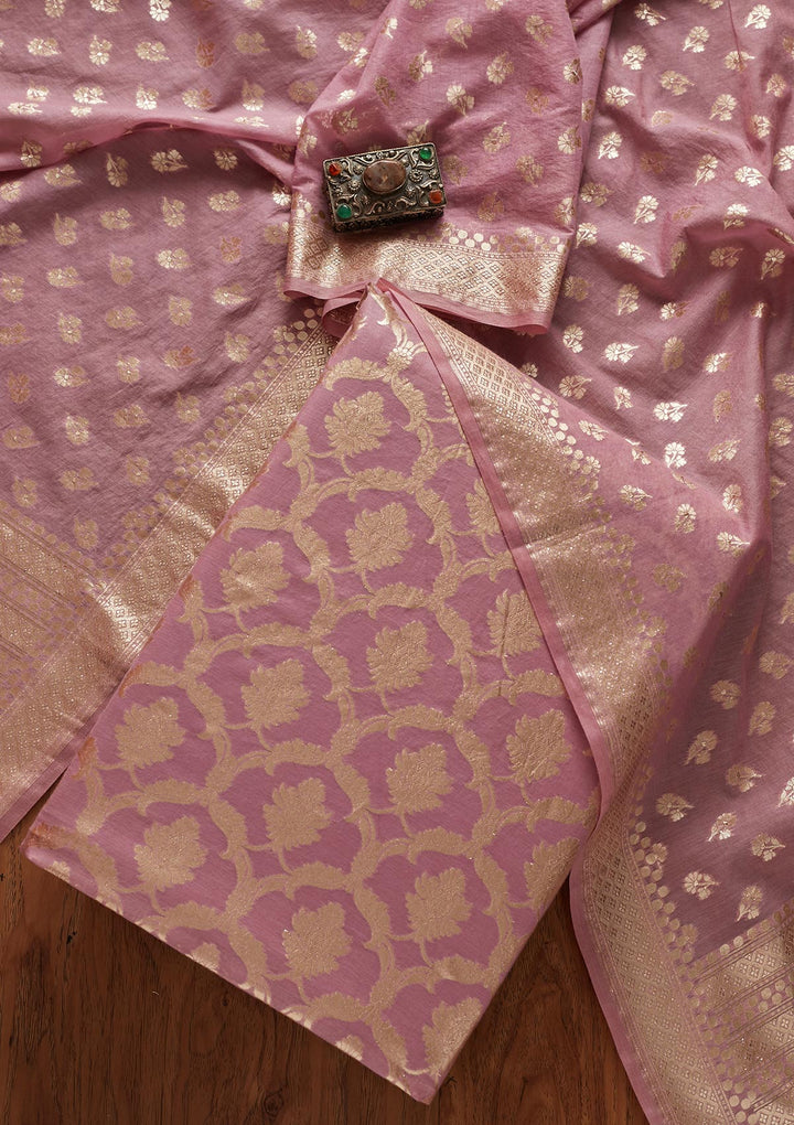 Lavender Zariwork Banarasi Designer Unstitched Salwar Suit - koskii