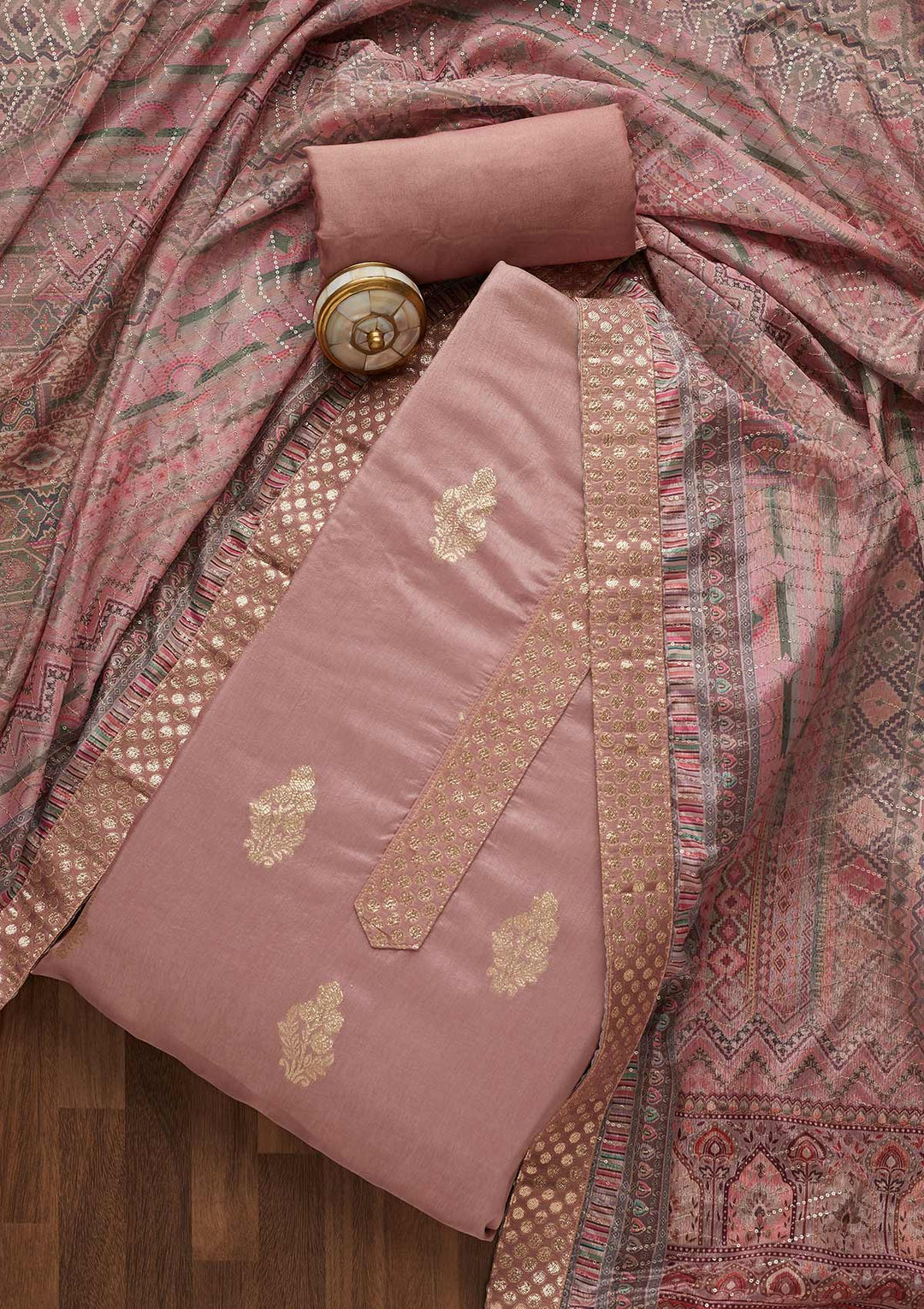 Lavender Zariwork Chanderi Semi-Stitched Salwar Suit-Koskii