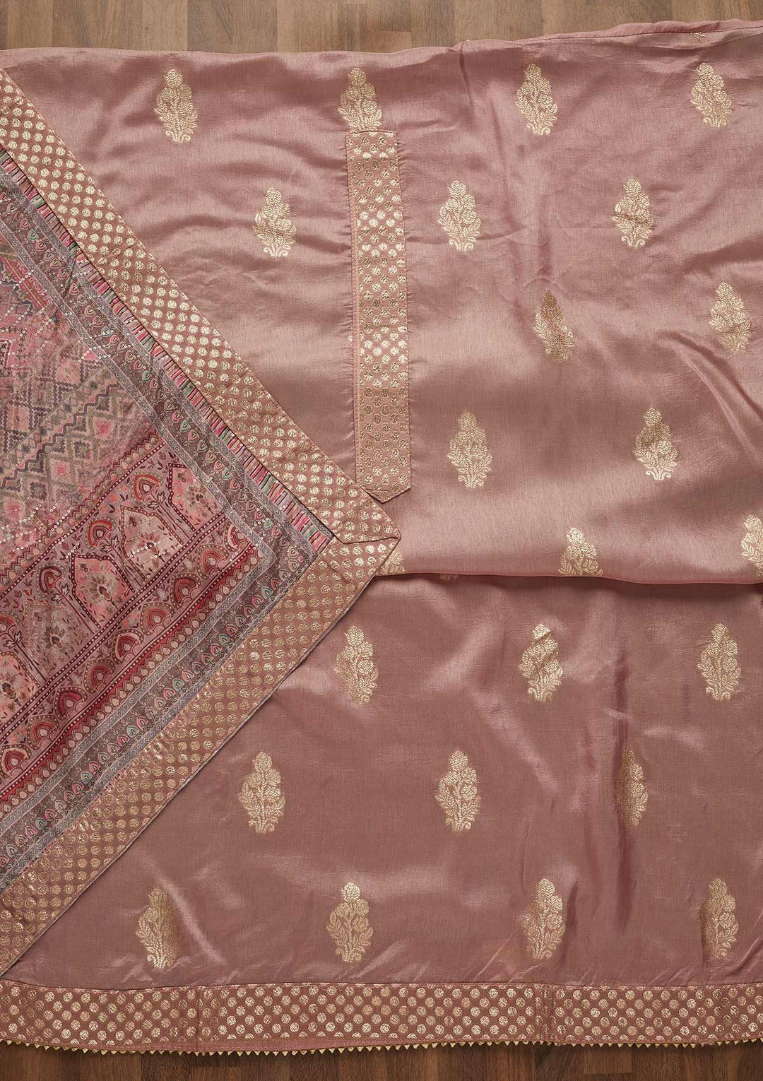 Lavender Zariwork Chanderi Semi-Stitched Salwar Suit-Koskii