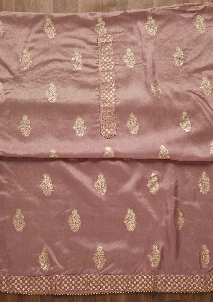 Lavender Zariwork Chanderi Semi-Stitched Salwar Suit-Koskii