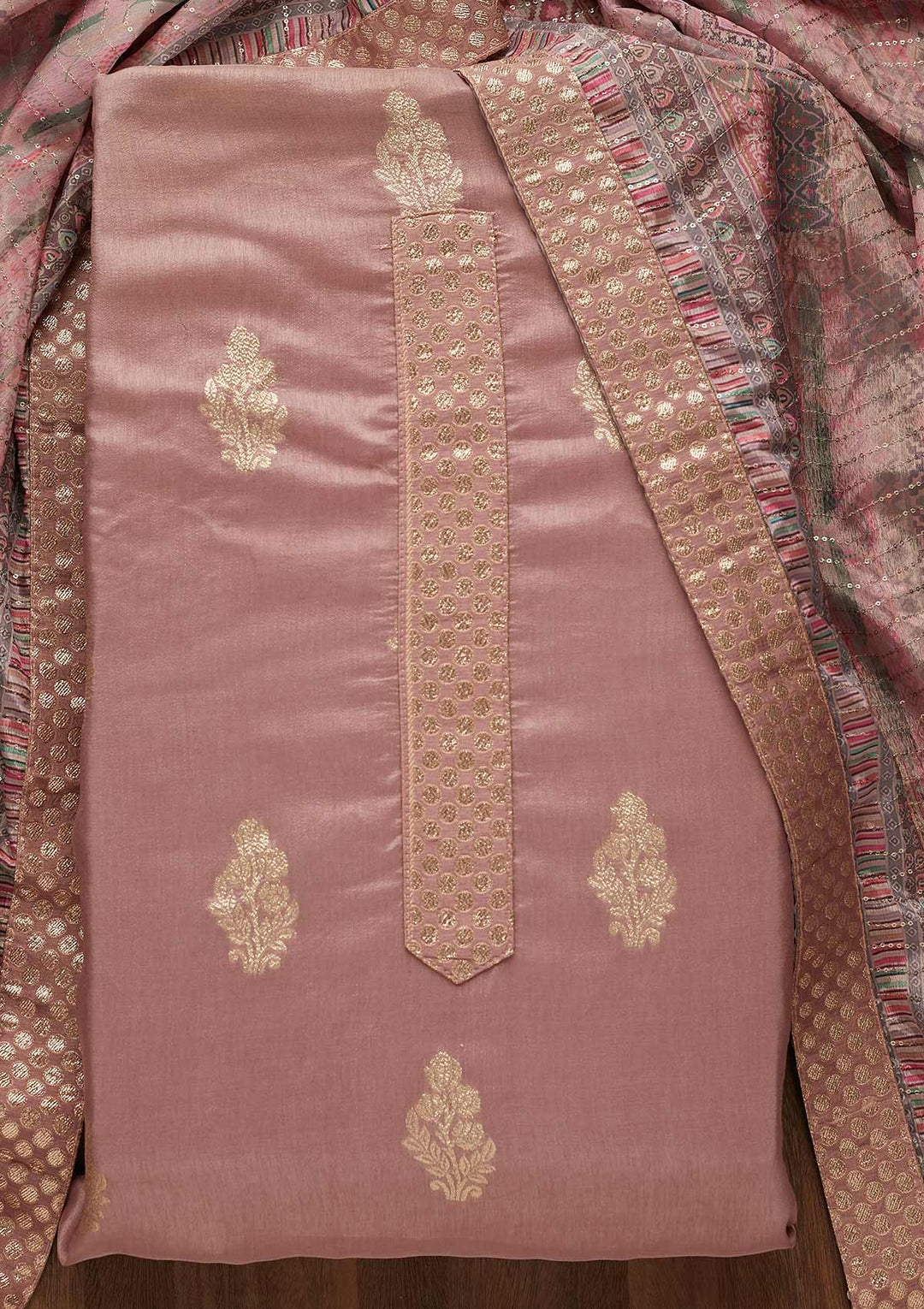 Lavender Zariwork Chanderi Semi-Stitched Salwar Suit-Koskii