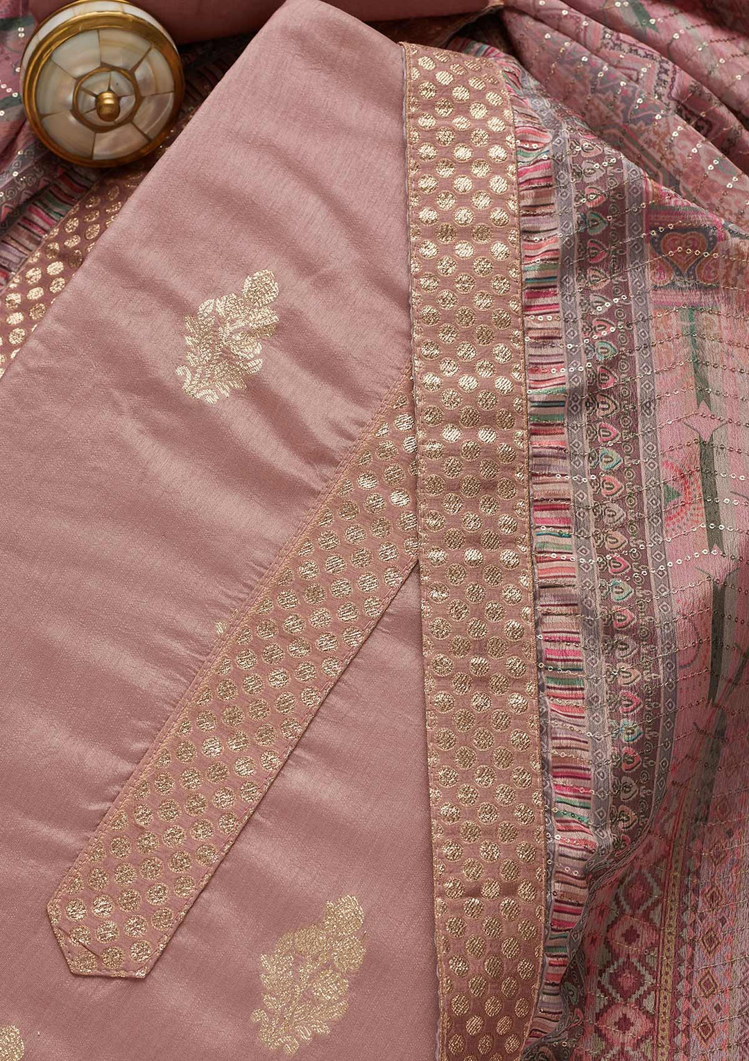 Lavender Zariwork Chanderi Semi-Stitched Salwar Suit-Koskii