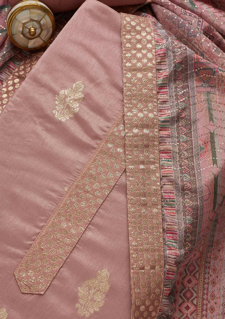 Lavender Zariwork Chanderi Semi-Stitched Salwar Suit-Koskii