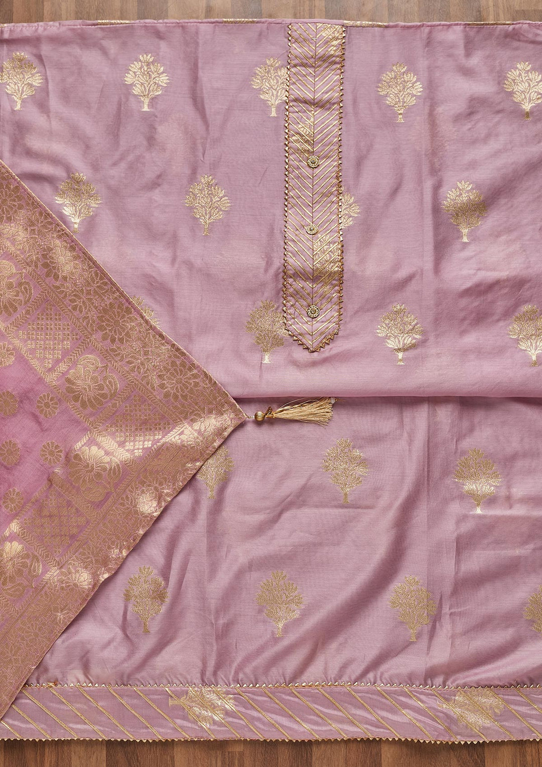 Lavender Zariwork Chanderi Unstitched Salwar Suit - Koskii