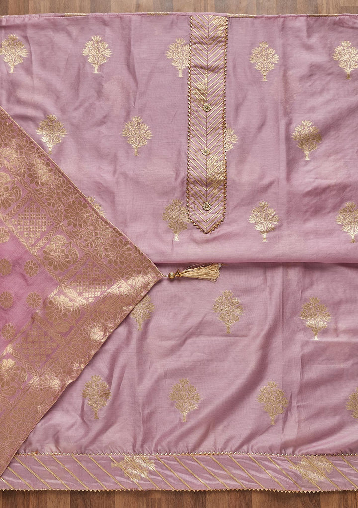 Lavender Zariwork Chanderi Unstitched Salwar Suit - Koskii