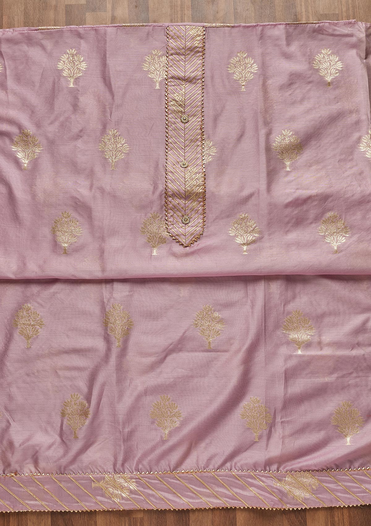 Lavender Zariwork Chanderi Unstitched Salwar Suit - Koskii