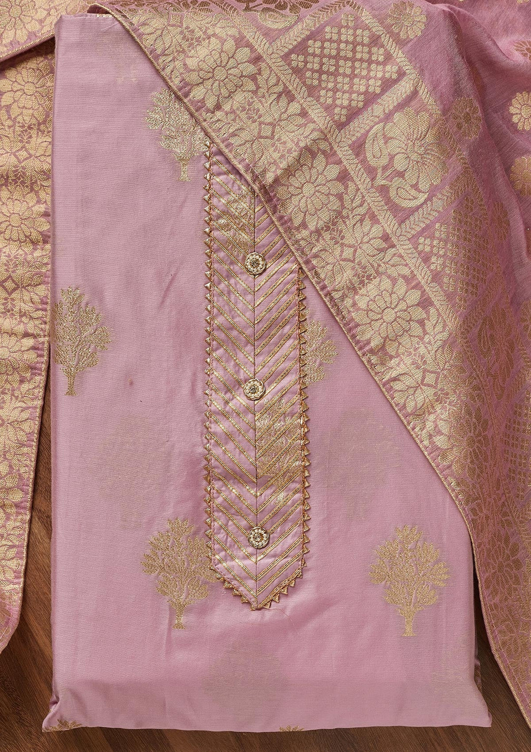 Lavender Zariwork Chanderi Unstitched Salwar Suit - Koskii