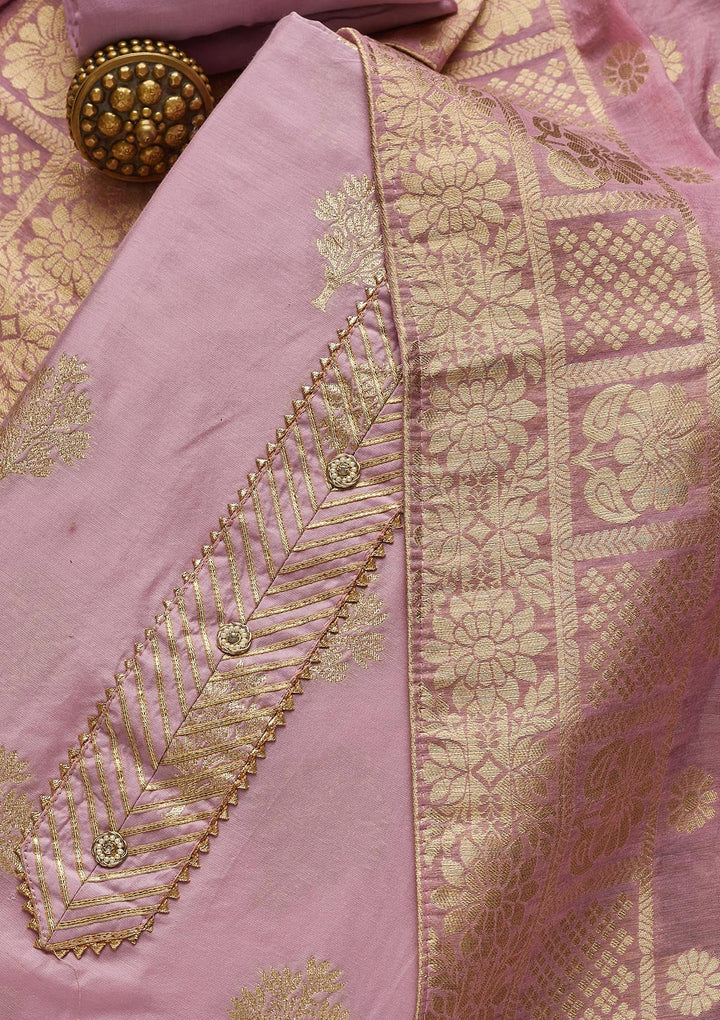 Lavender Zariwork Chanderi Unstitched Salwar Suit - Koskii