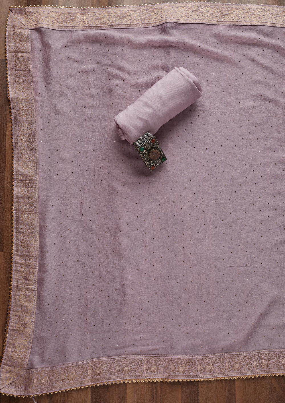 Lavender Zariwork Georgette Unstitched Salwar Suit - Koskii