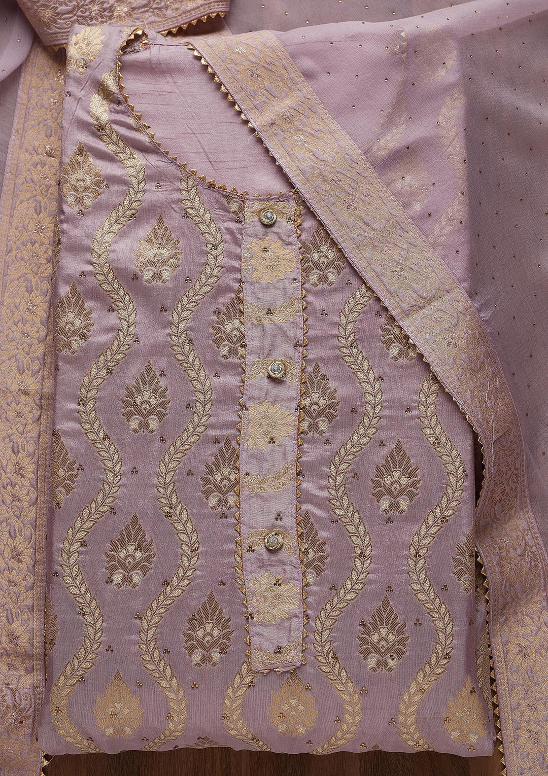 Lavender Zariwork Georgette Unstitched Salwar Suit - Koskii