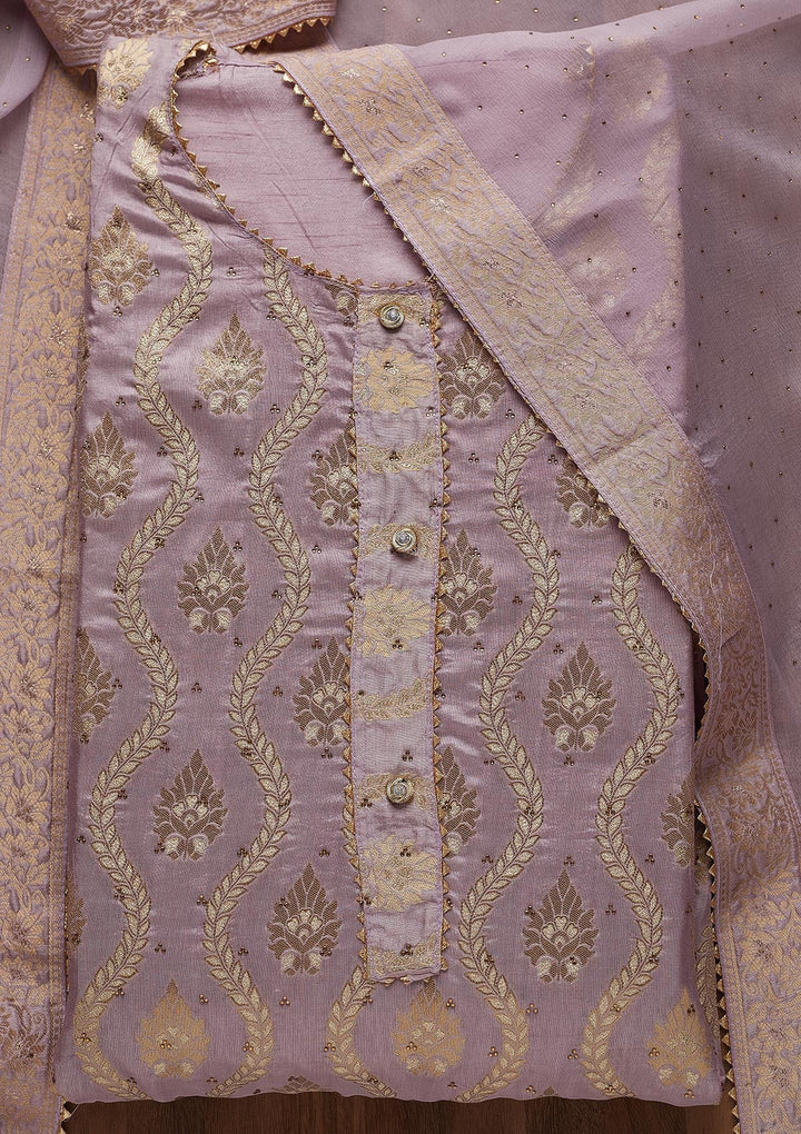 Lavender Zariwork Georgette Unstitched Salwar Suit - Koskii