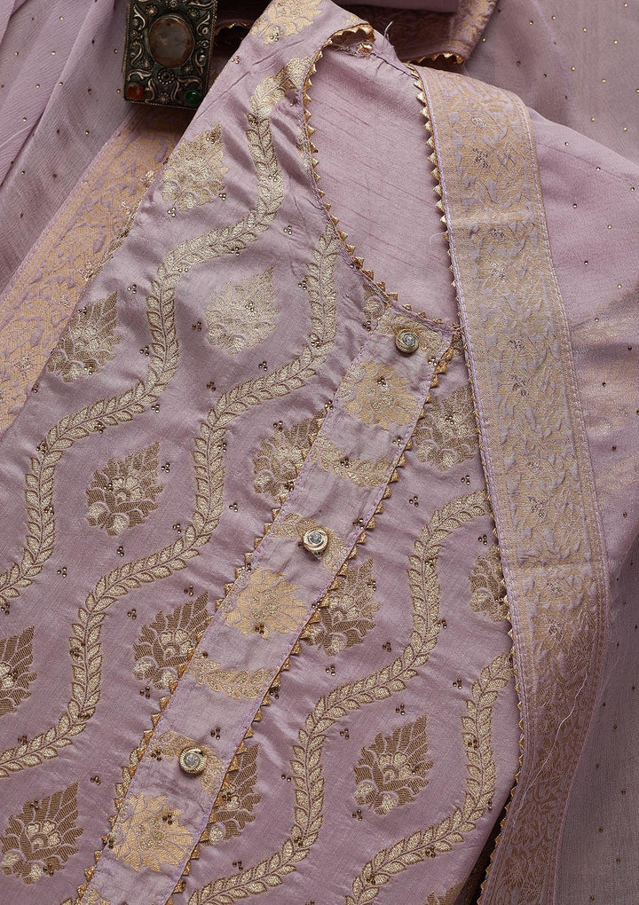 Lavender Zariwork Georgette Unstitched Salwar Suit - Koskii