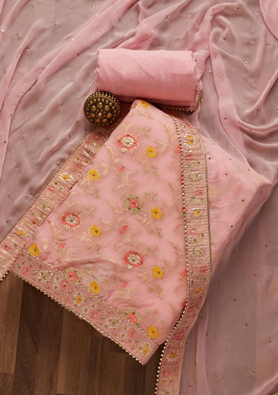 Lavender Zariwork Georgette Unstitched Salwar Suit-Koskii
