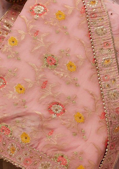 Lavender Zariwork Georgette Unstitched Salwar Suit-Koskii