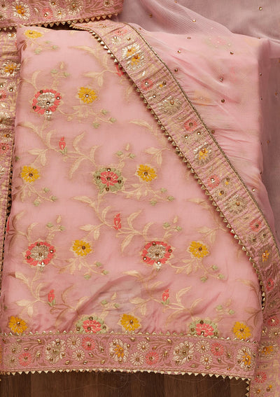 Lavender Zariwork Georgette Unstitched Salwar Suit-Koskii