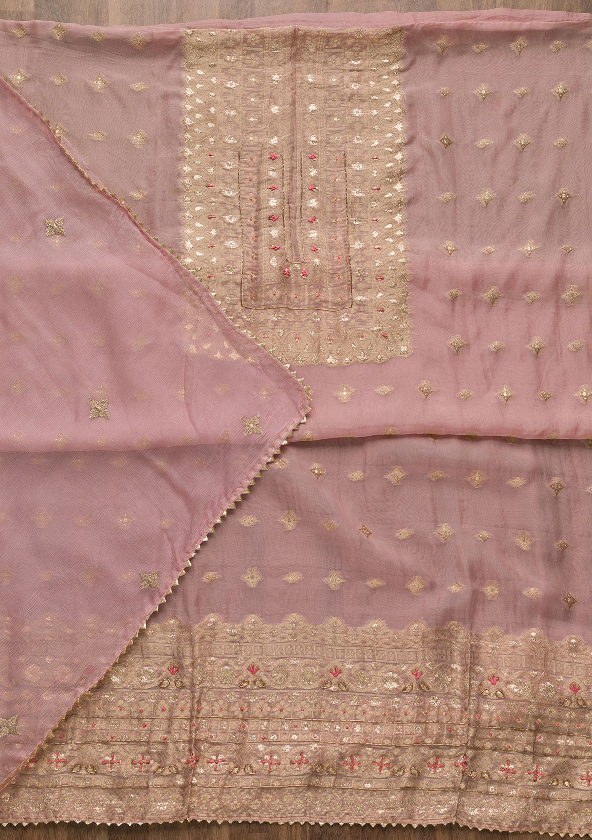 Lavender Zariwork Georgette Unstitched Salwar Suit-Koskii