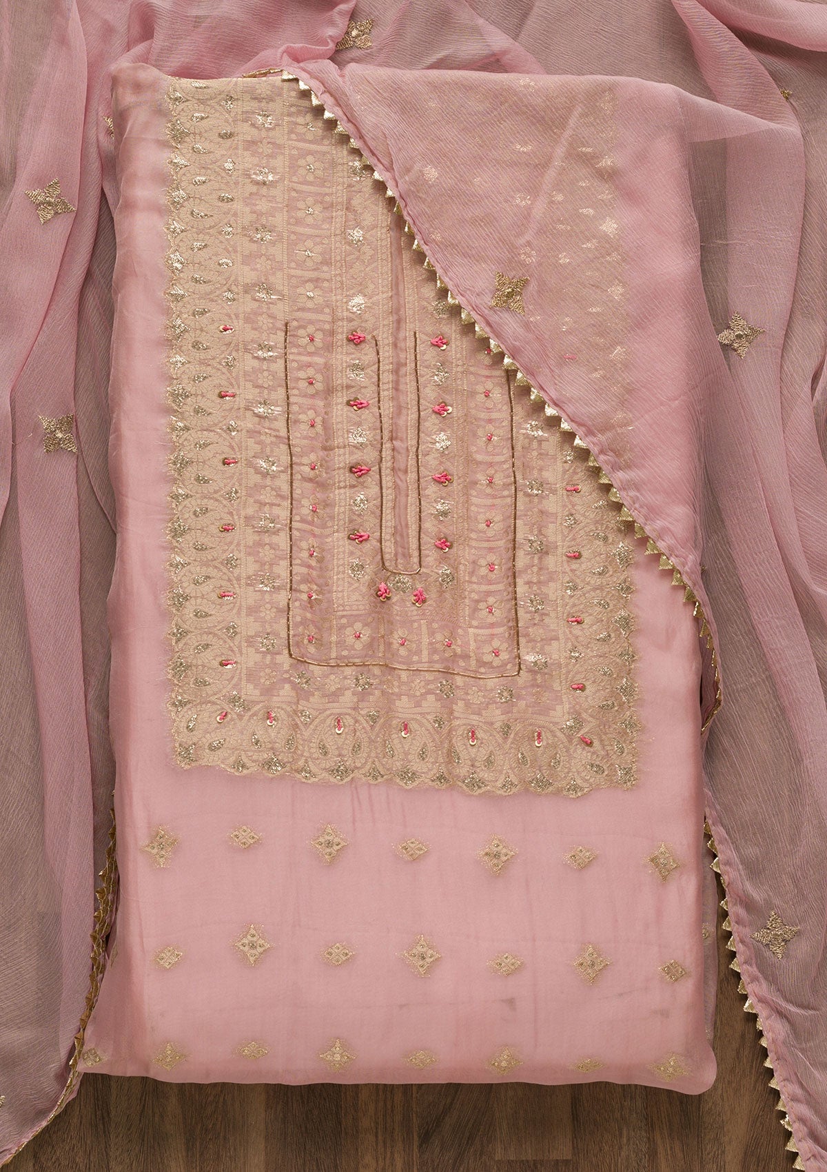 Lavender Zariwork Georgette Unstitched Salwar Suit-Koskii