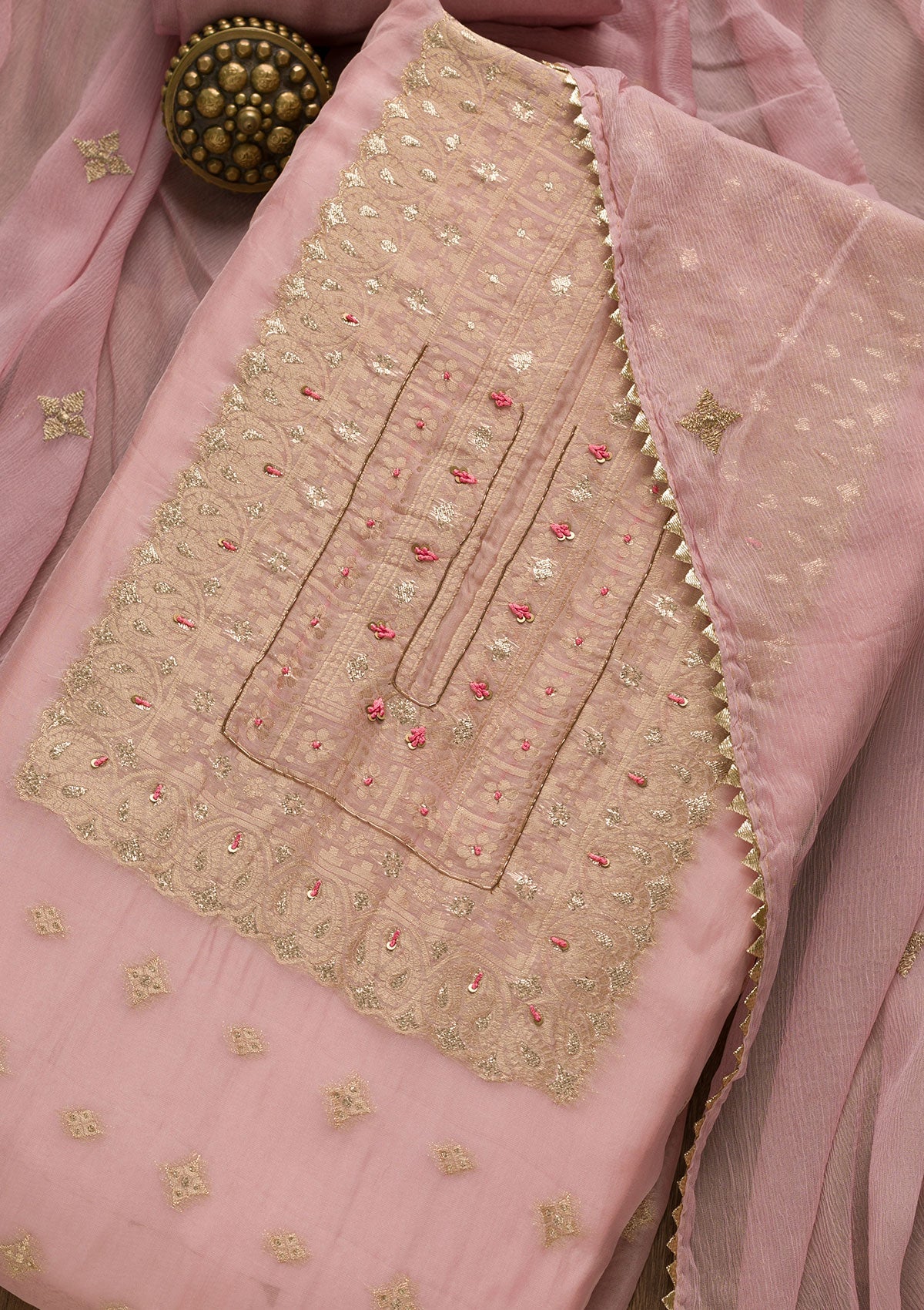 Lavender Zariwork Georgette Unstitched Salwar Suit-Koskii