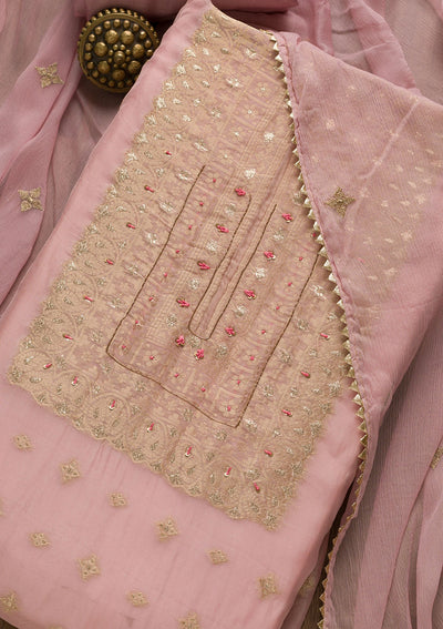 Lavender Zariwork Georgette Unstitched Salwar Suit-Koskii