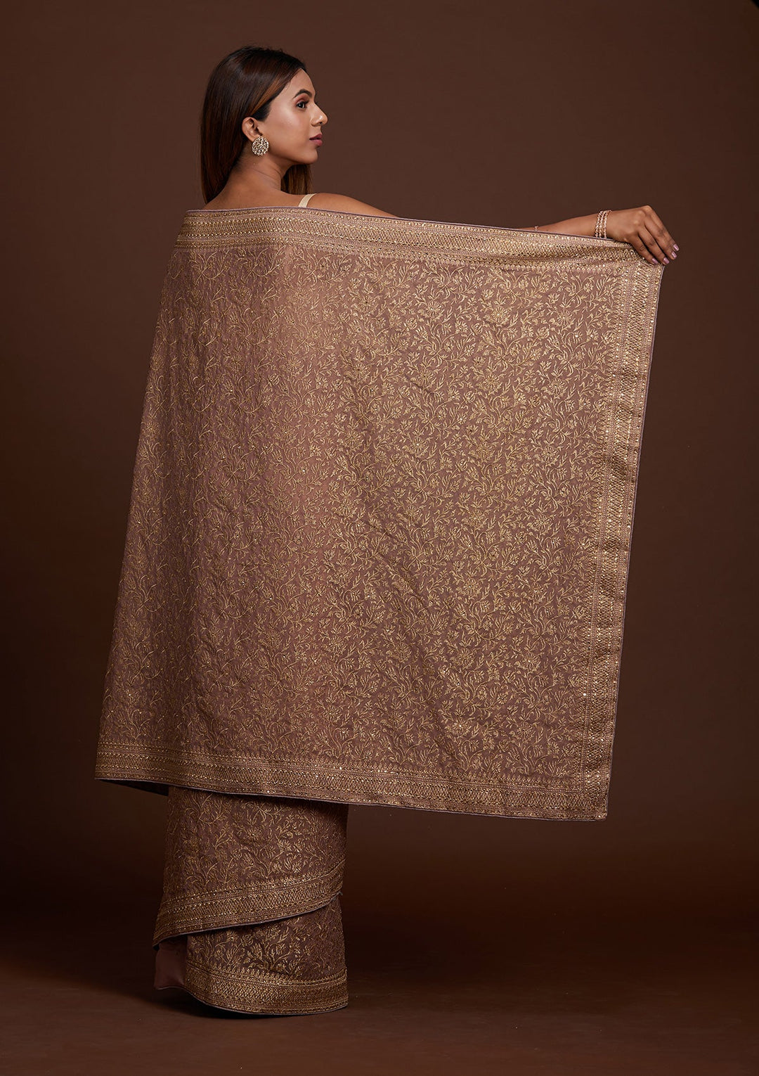 Lavender Zariwork Georgette Saree-Koskii