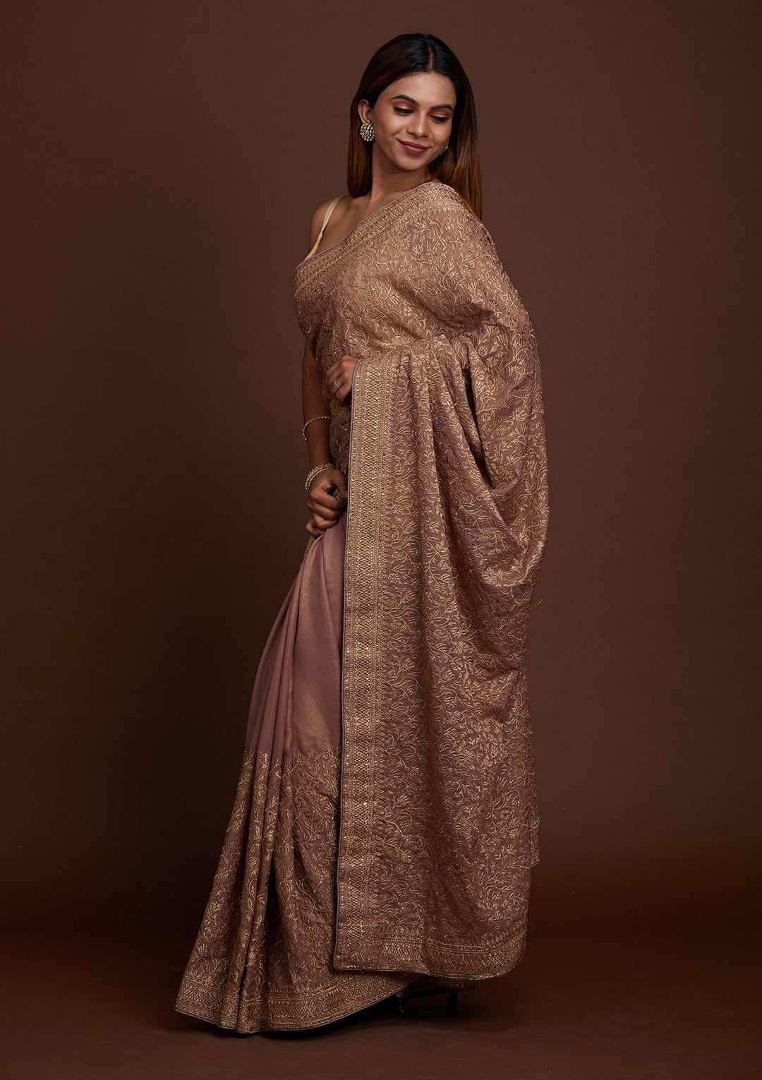 Lavender Zariwork Georgette Saree-Koskii