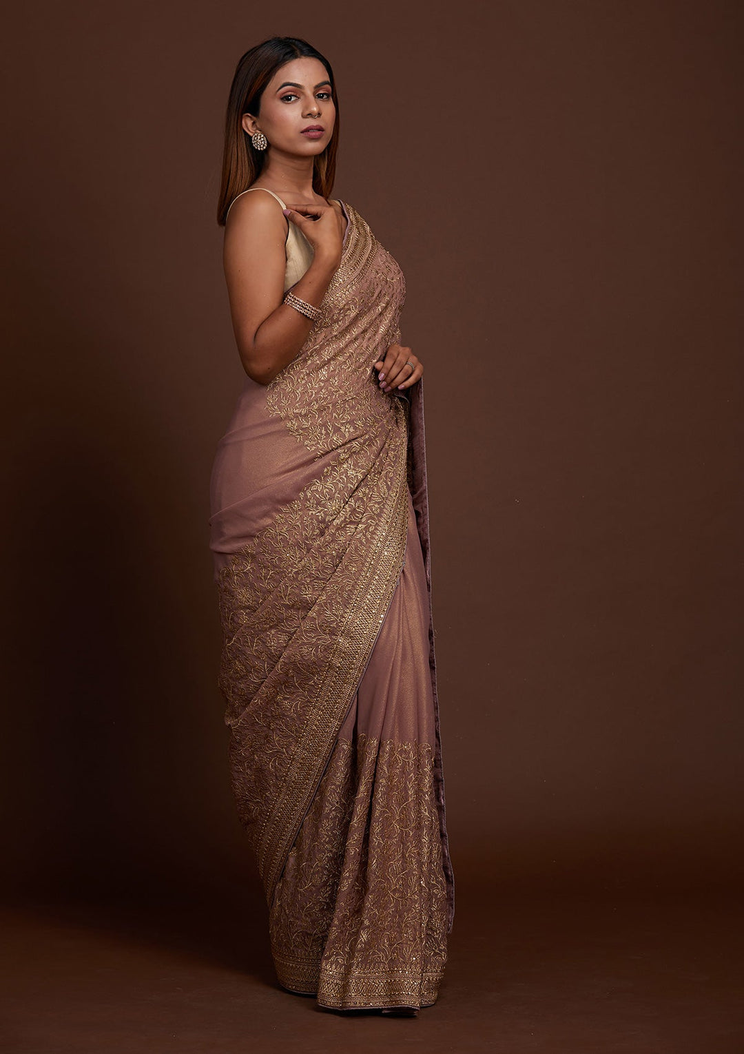 Lavender Zariwork Georgette Saree-Koskii