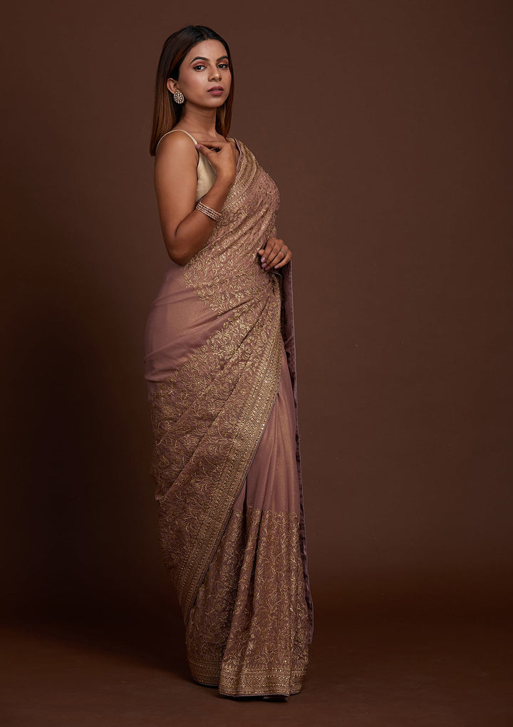 Lavender Zariwork Georgette Saree-Koskii