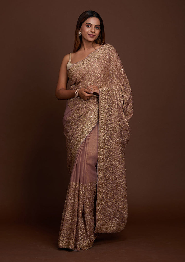 Lavender Zariwork Georgette Saree-Koskii