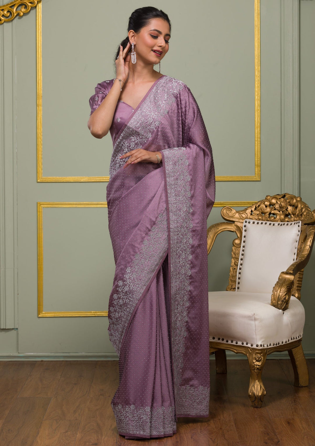 Lavender Zariwork Crepe Saree-Koskii