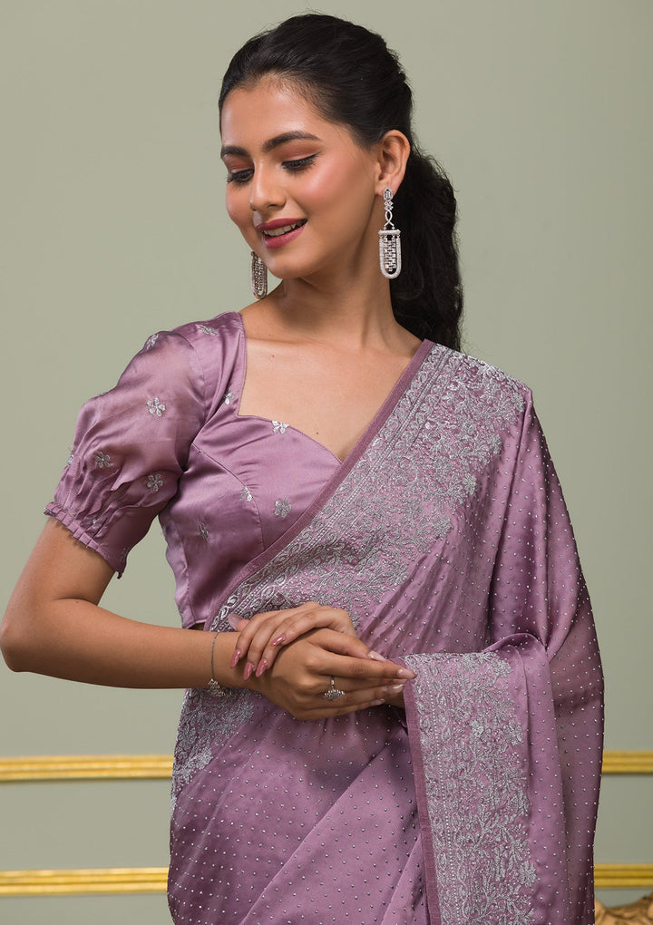 Lavender Zariwork Crepe Saree-Koskii
