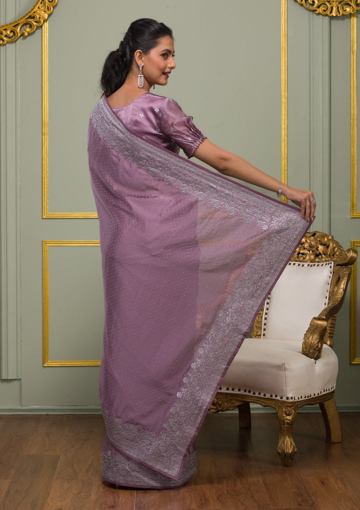 Lavender Zariwork Crepe Saree-Koskii