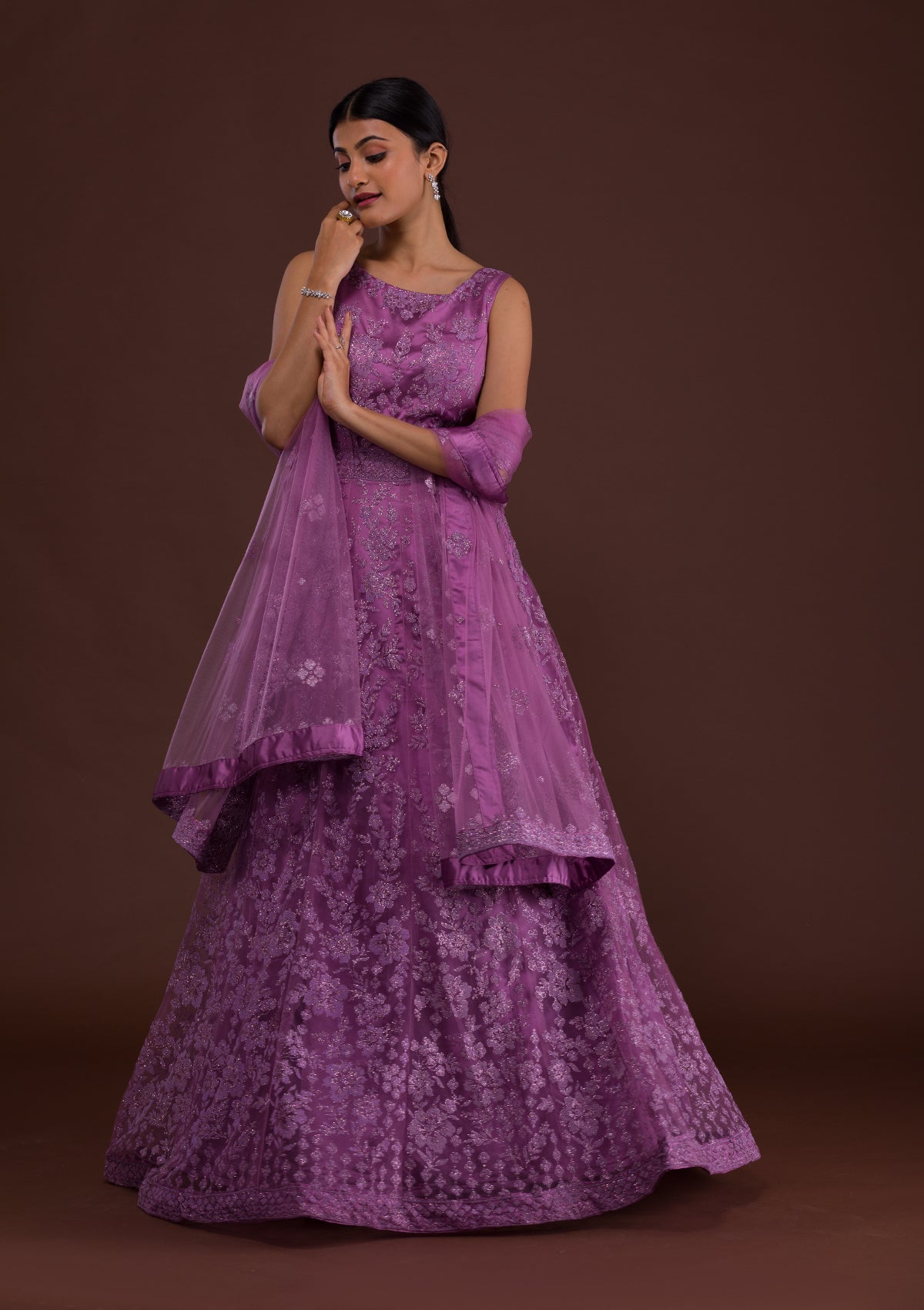 Lavender Zariwork Net Designer Gown-Koskii