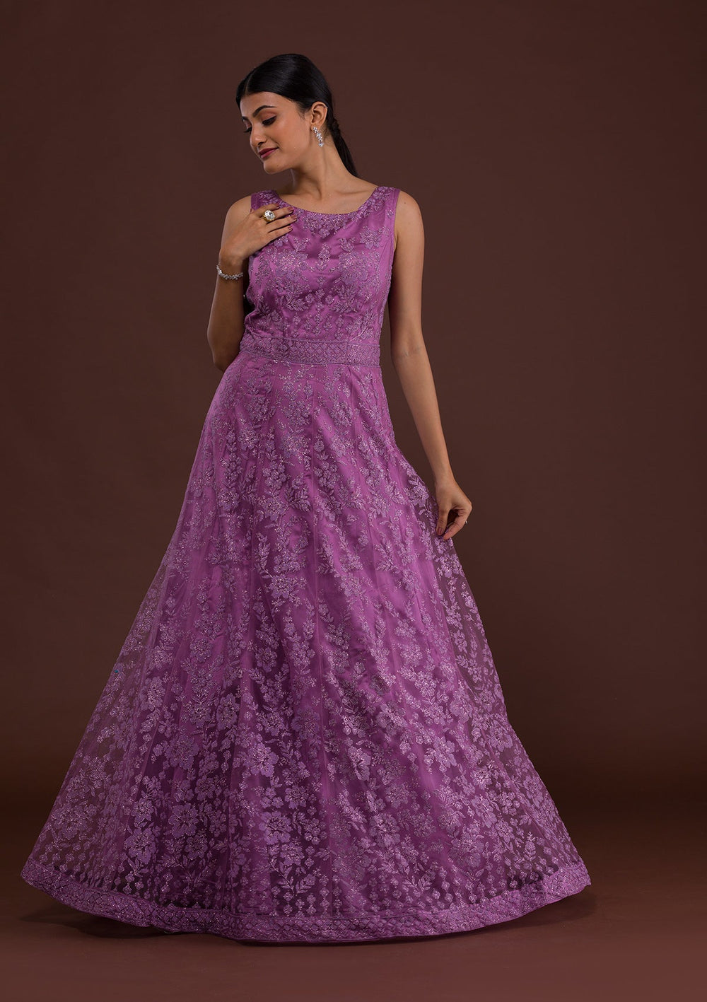 Lavender Zariwork Net Designer Gown-Koskii