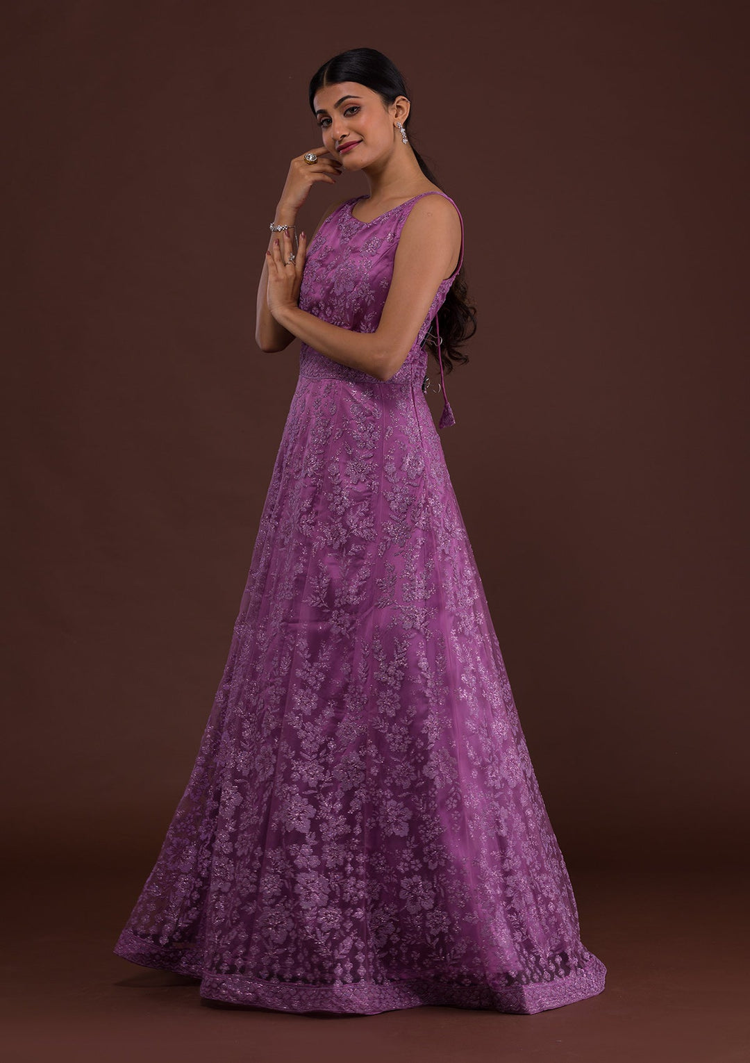 Lavender Zariwork Net Designer Gown-Koskii