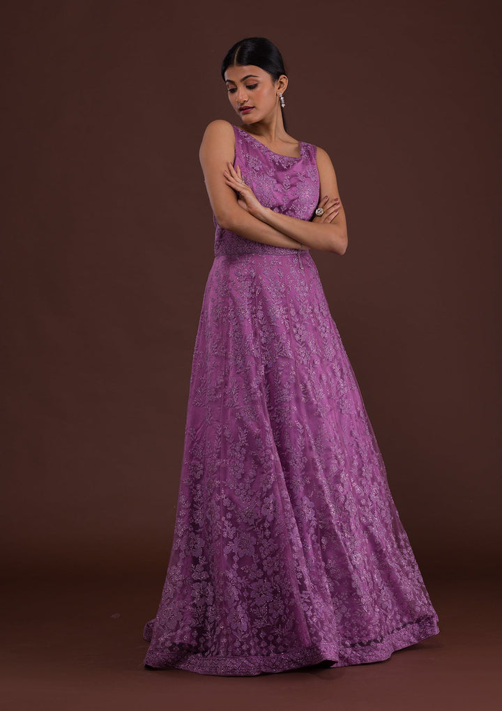 Lavender Zariwork Net Designer Gown-Koskii