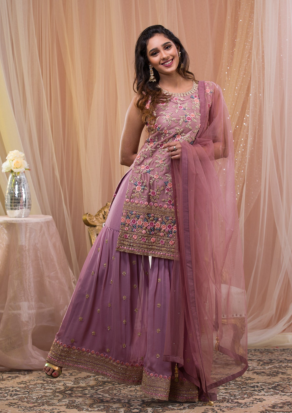 Lavender Zariwork Net Readymade Salwar Kameez-Koskii