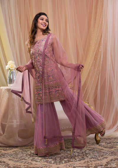 Lavender Zariwork Net Readymade Salwar Kameez-Koskii