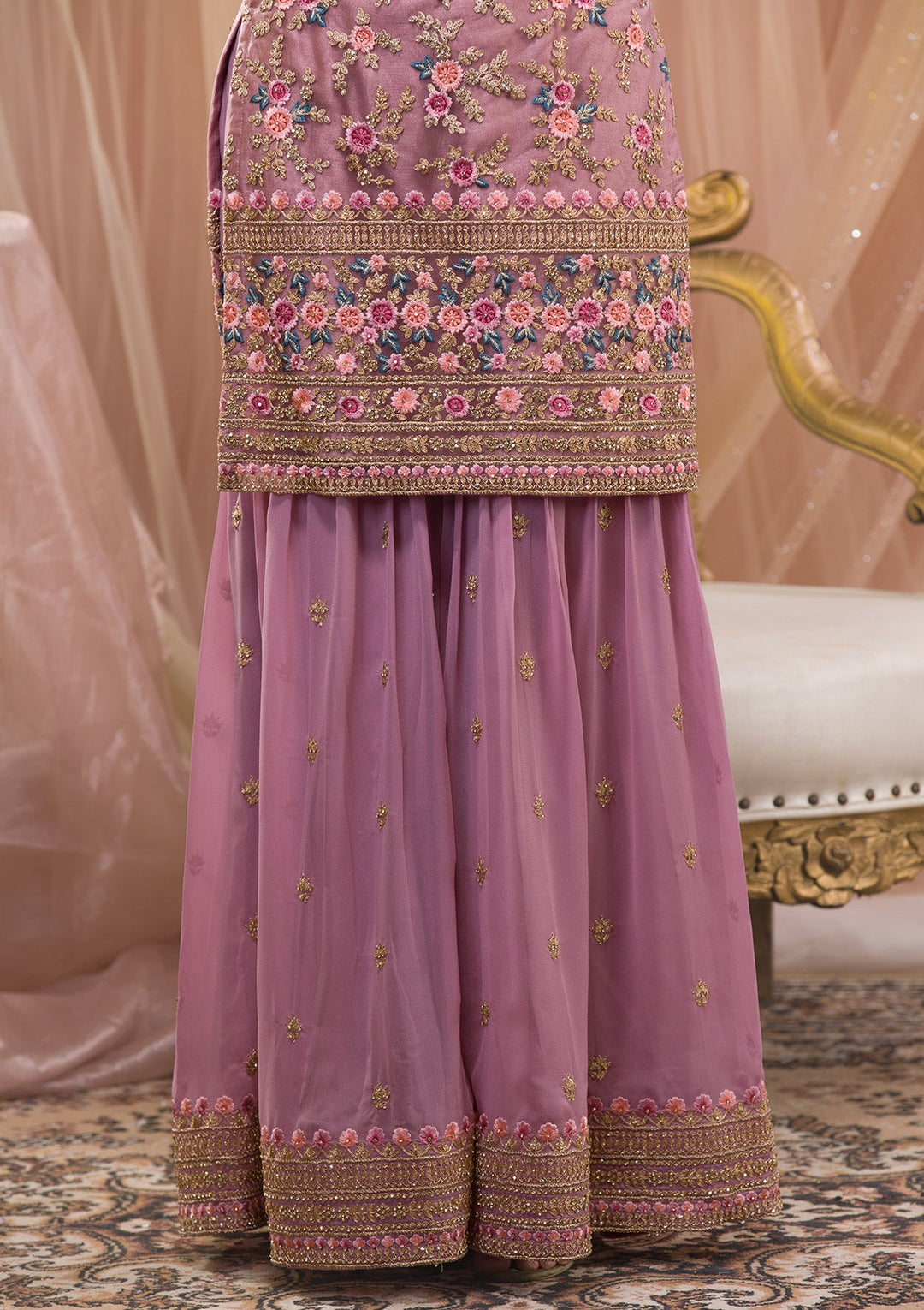 Lavender Zariwork Net Readymade Salwar Kameez-Koskii