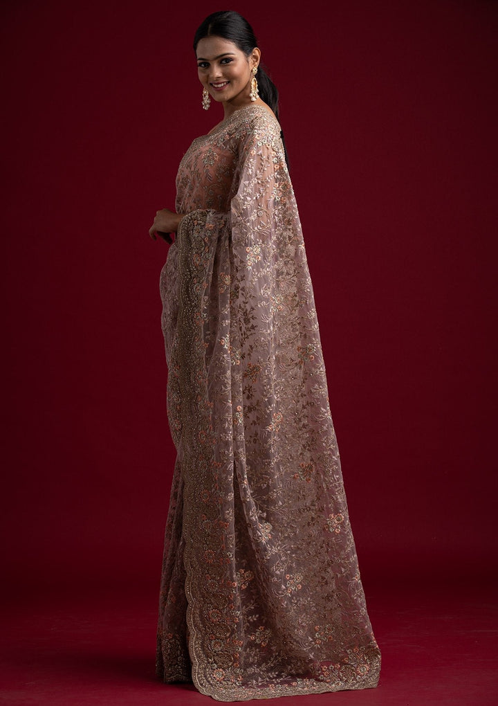 Lavender Zariwork Net Designer Saree - koskii