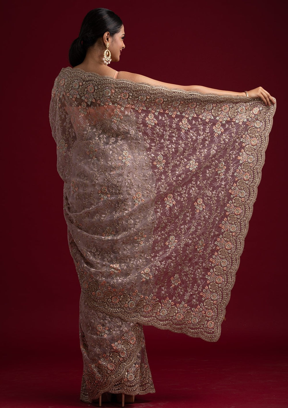 Lavender Zariwork Net Designer Saree - koskii