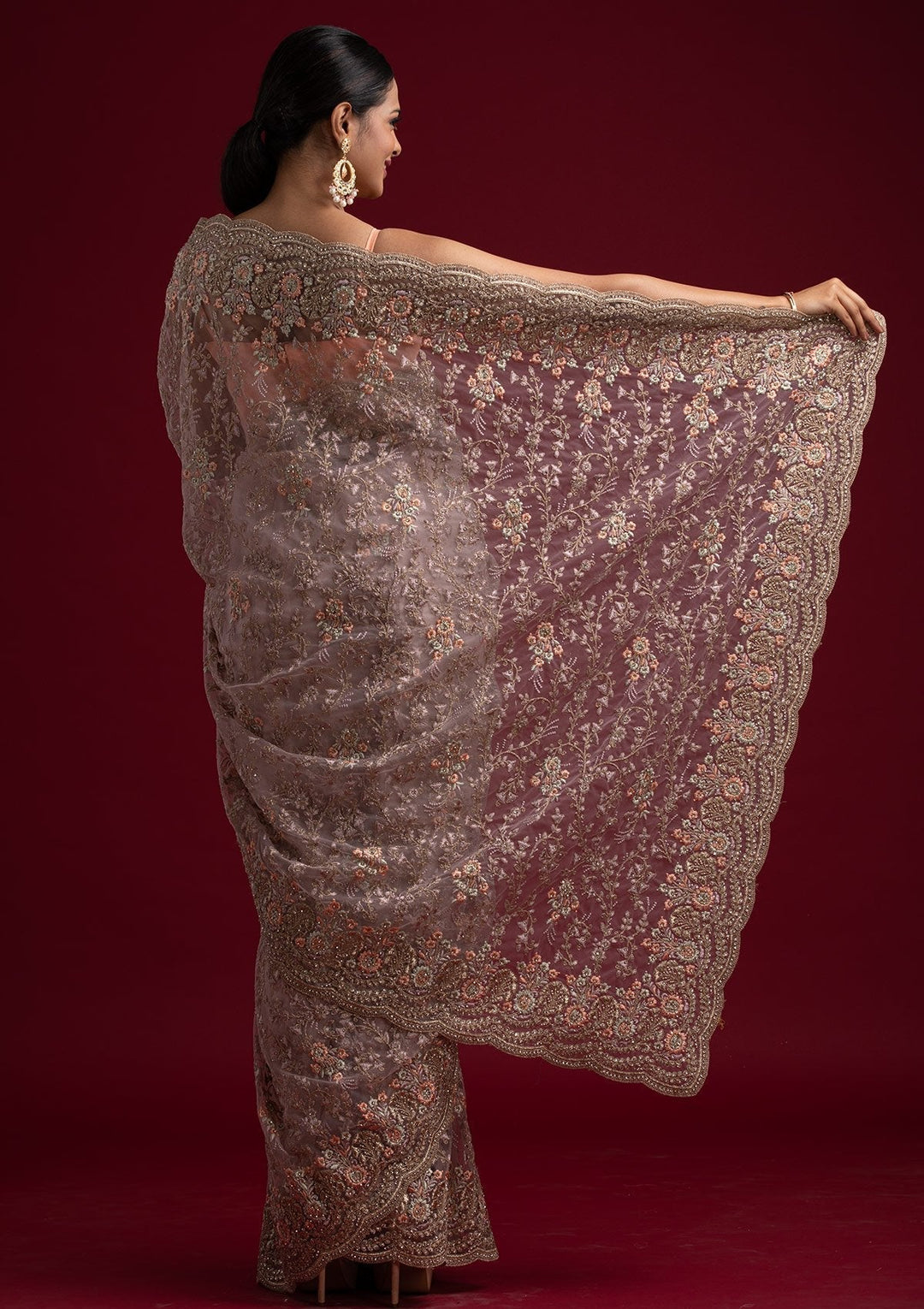 Lavender Zariwork Net Designer Saree - koskii